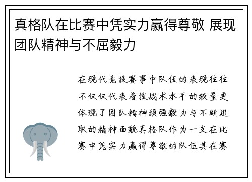 真格队在比赛中凭实力赢得尊敬 展现团队精神与不屈毅力